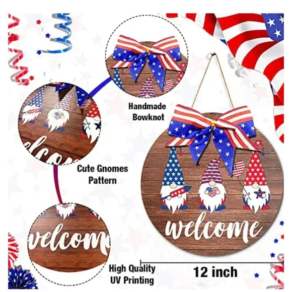 New 12" Patriotic Gnome Welcome Sign - Picture 2 of 4
